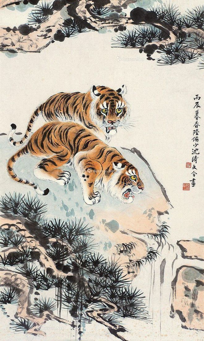 圖：陸儼少、沈綺文合畫《雙虎圖》